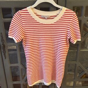 GAP Red and Cream Striped Short Sleeve Knit Top